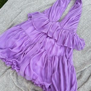 ASOS DESIGN plunge pleated tiered mini dress in purple Size 6